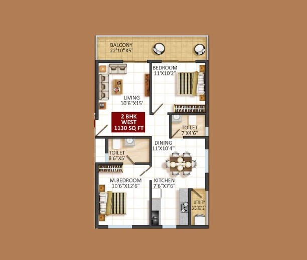 Floor plan of 2 BHK 1130 Sq. Ft. Apartment in Mythri Signature, Bangalore