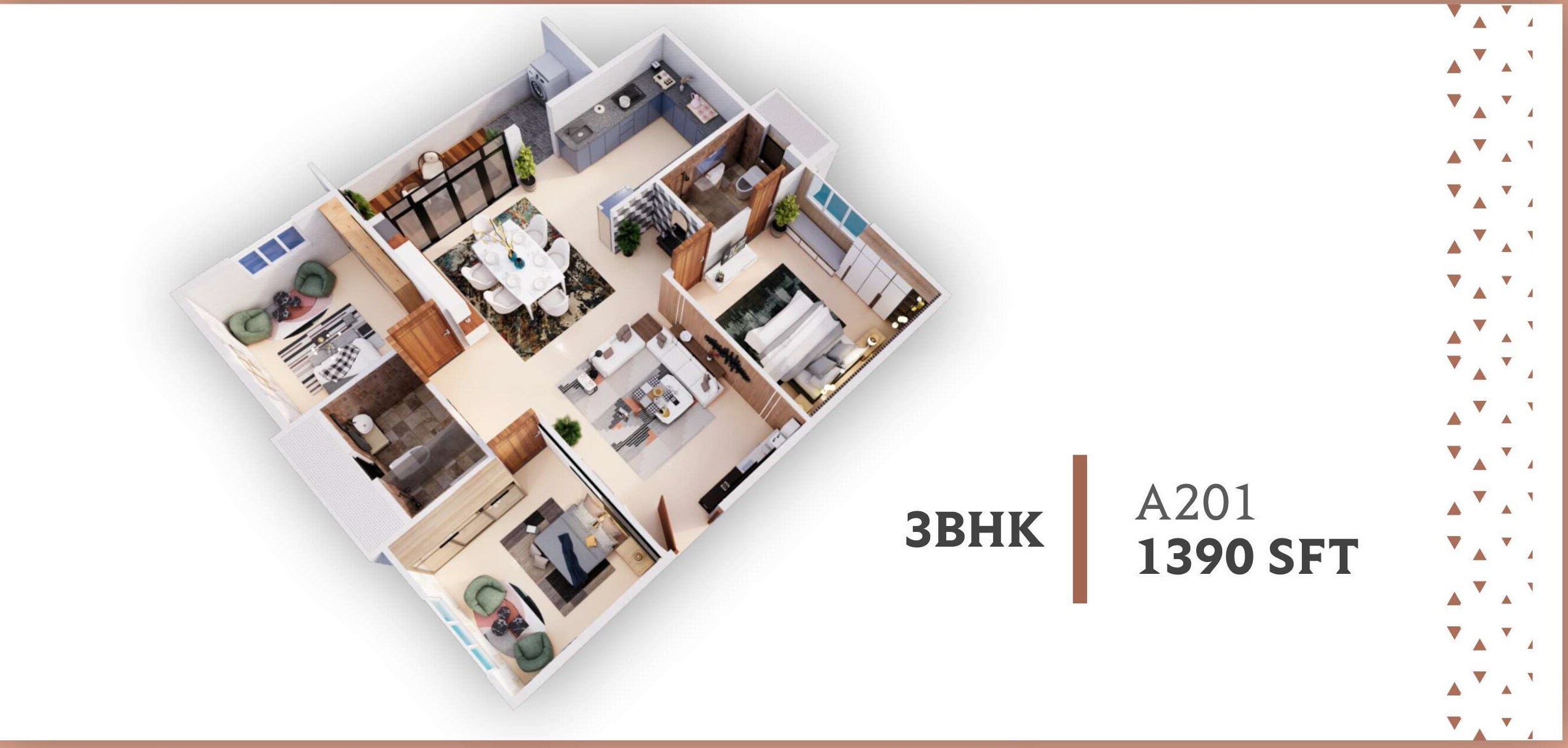 3 BHK 1390 Sq. Ft. Apartment