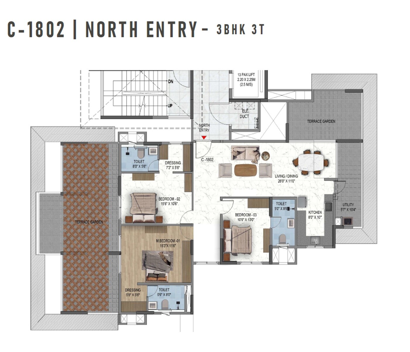 Floor plan of 3 BHK 1900 Sq. Ft. Apartment in Mythri Sity, Bangalore