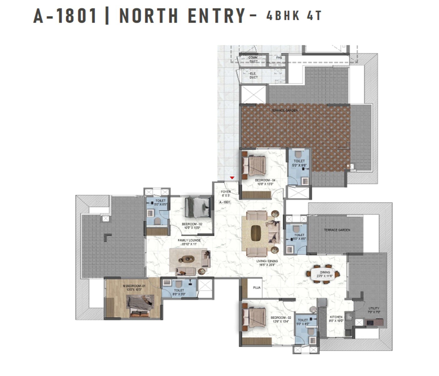 Floor plan of 4 BHK 2531 Sq. Ft. Apartment in Mythri Sity, Bangalore