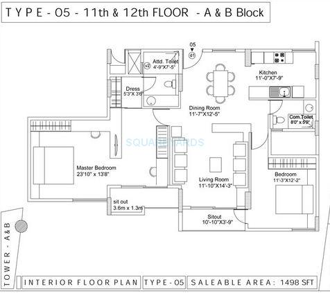Floor plan of 2 BHK 1498 Sq. Ft. Apartment in N D Passion, Bangalore