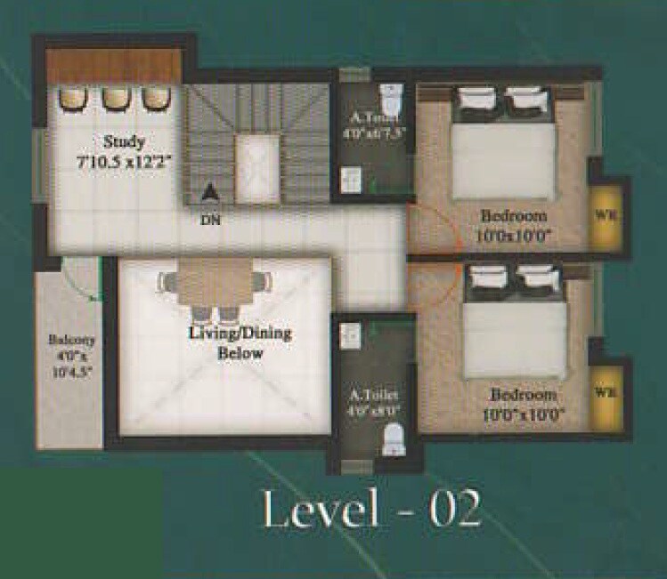 Floor plan of 2 BHK 1100 Sq. Ft. Apartment in Nagarbhavi Marvel, Bangalore