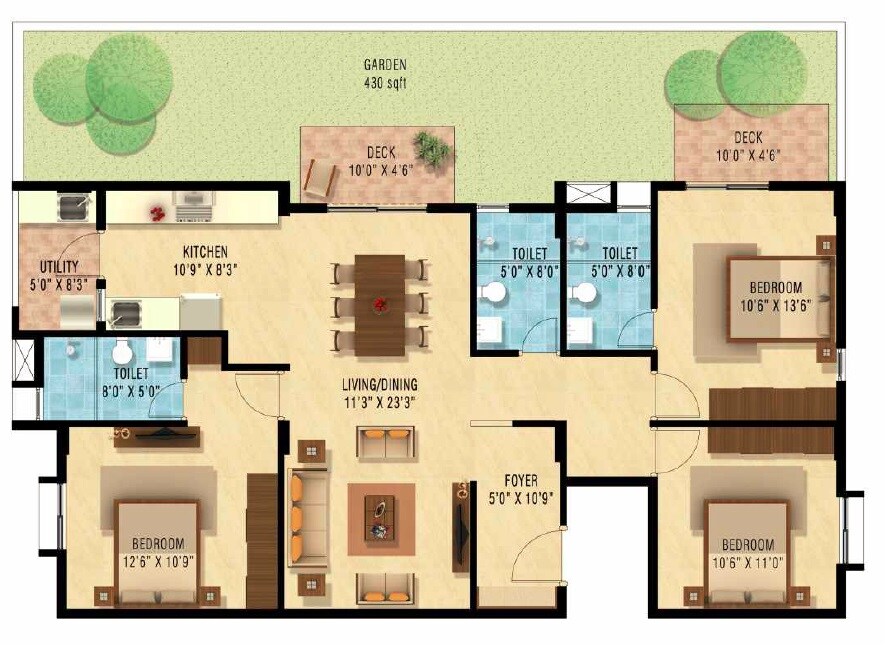 3 BHK 1400 Sq. Ft. Apartment