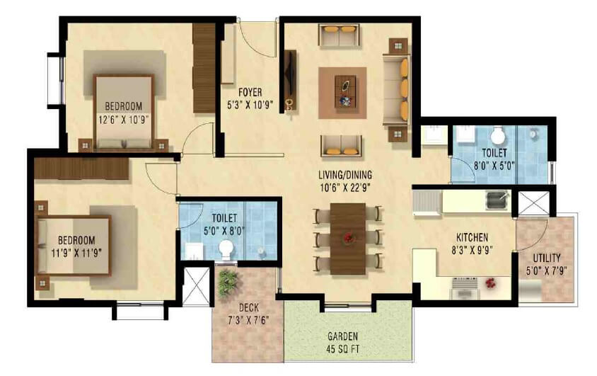 2 BHK 1180 Sq. Ft. Apartment