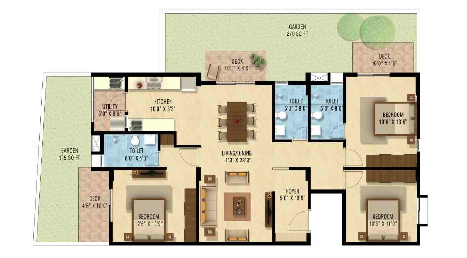 Floor plan of 3 BHK 1585 Sq. Ft. Apartment in Nakshatra Upscale Celestia, Bangalore