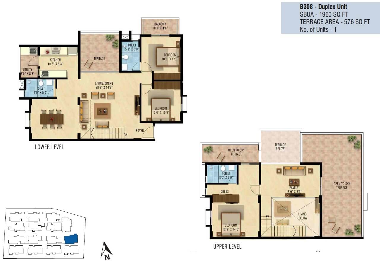 Floor plan of 3 BHK 1960 Sq. Ft. Apartment in Nakshatra Upscale Celestia, Bangalore