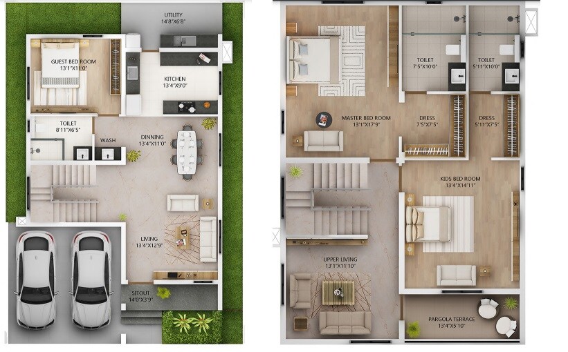 Floor plan of 3 BHK 2594 Sq. Ft. Villa in Nambiar Ellegenza, Bangalore
