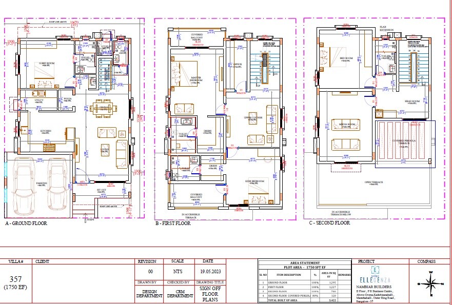 Floor plan of 4 BHK 3422 Sq. Ft. Villa in Nambiar Ellegenza, Bangalore