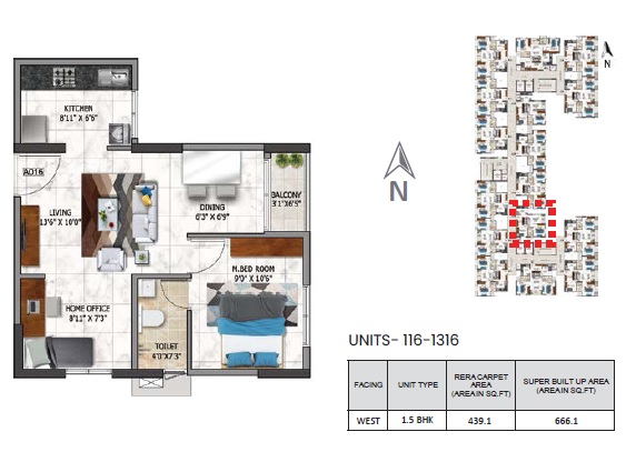 1 BHK 666 Sq. Ft. Apartment in Nambiar Millennia