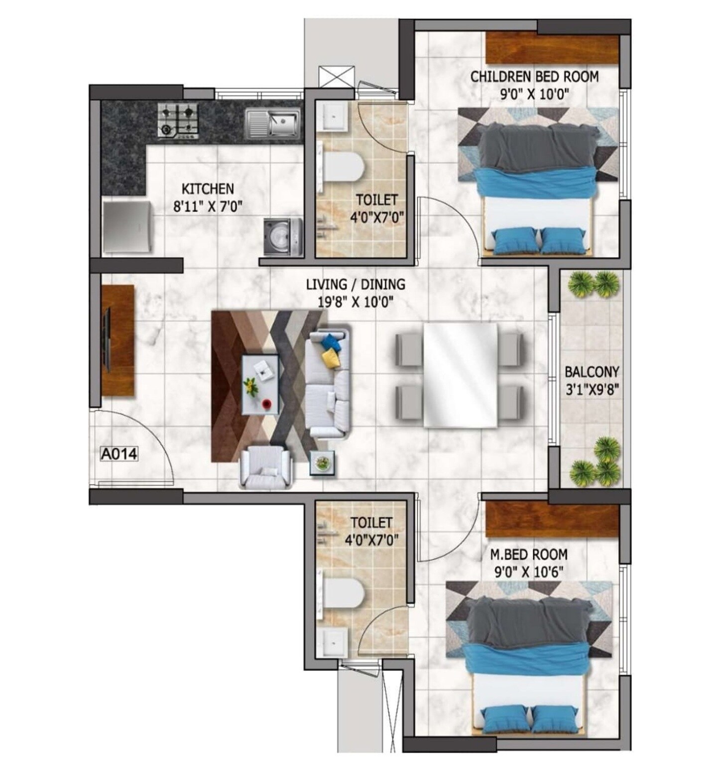 2 BHK 792 Sq. Ft. Apartment