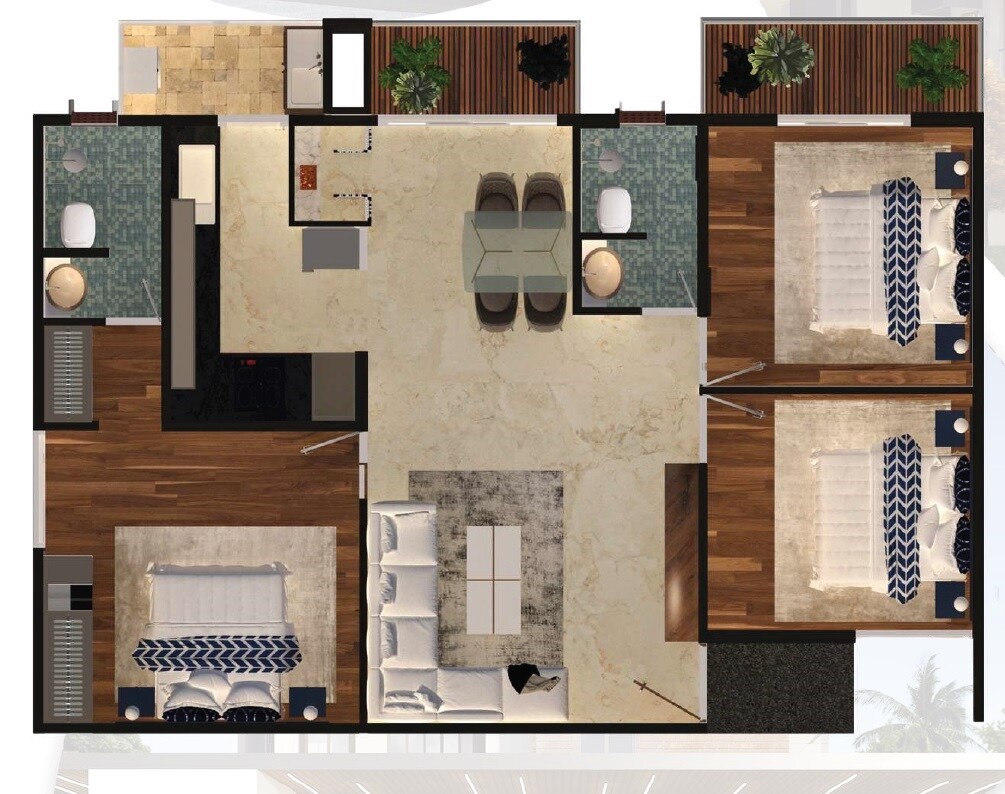 Floor plan of 3 BHK 1550 Sq. Ft. Apartment in Nandi Brindavan Uttarahalli, Bangalore