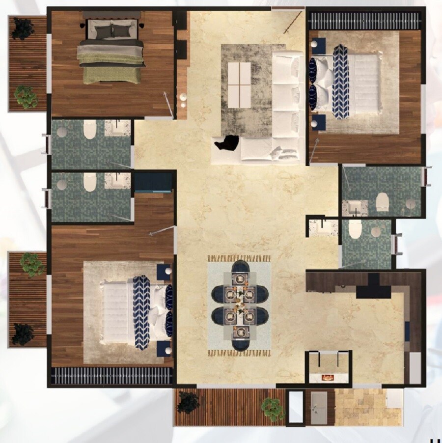 Floor plan of 3 BHK 2050 Sq. Ft. Apartment in Nandi Brindavan Uttarahalli, Bangalore