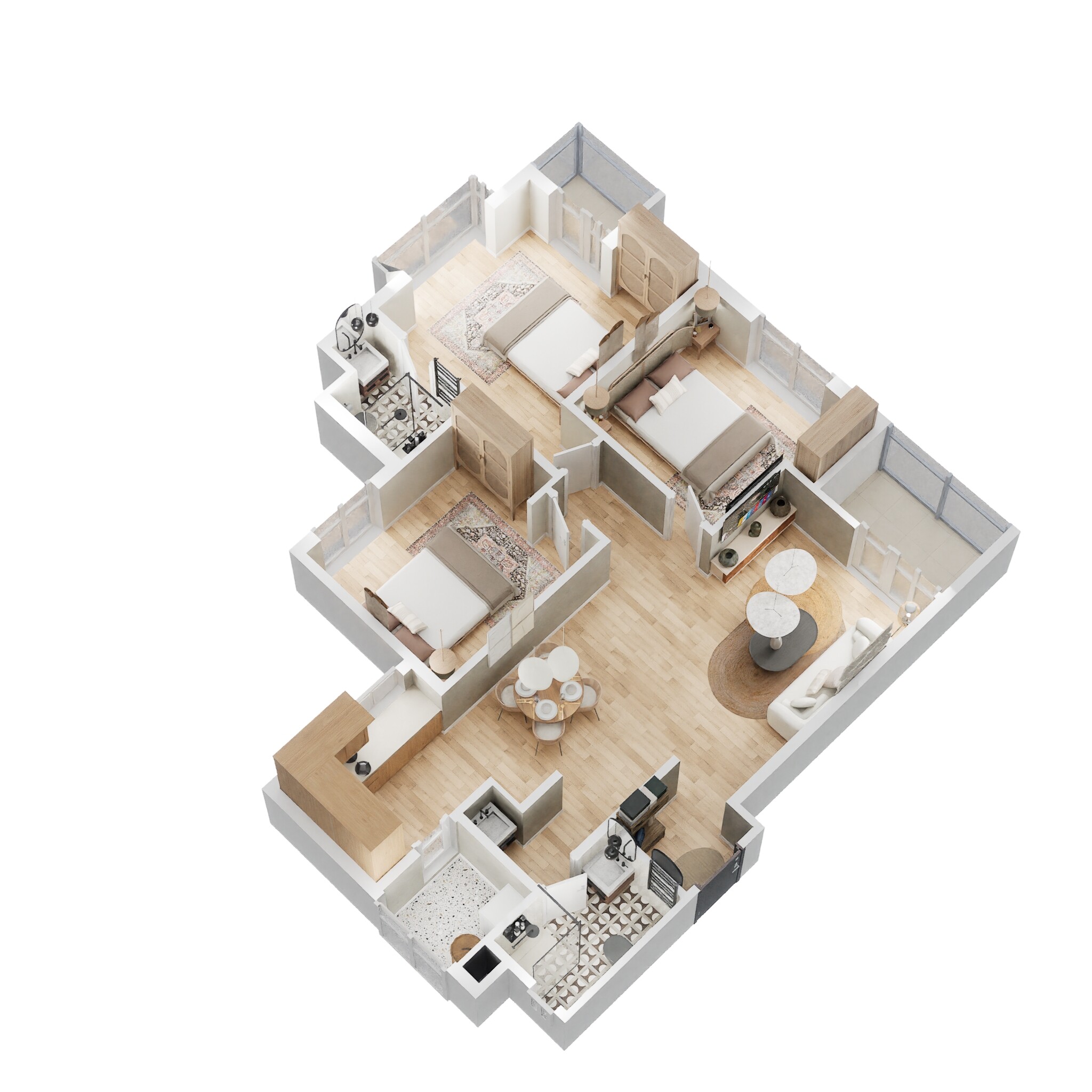 Floor plan of 3 BHK 1285 Sq. Ft. Apartment in Nandi Citadel, Bangalore