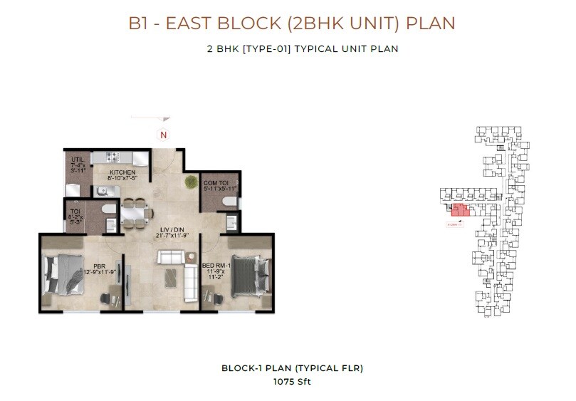 2 BHK 1075 Sq. Ft. Apartment