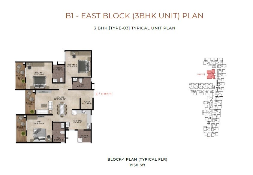 3 BHK 1950 Sq. Ft. Apartment