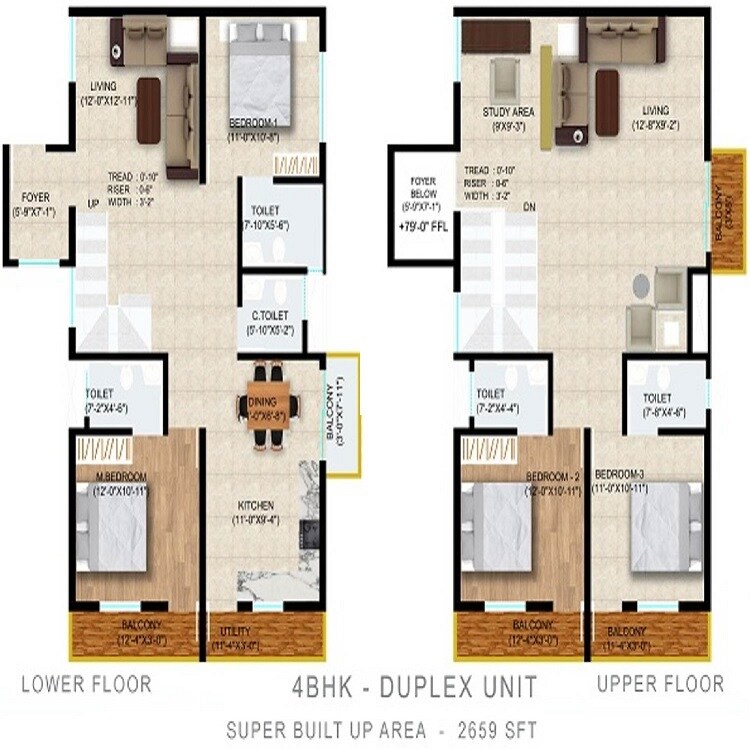 Floor plan of 4 BHK 2659 Sq. Ft. Apartment in Narmada Sri Heights, Bangalore