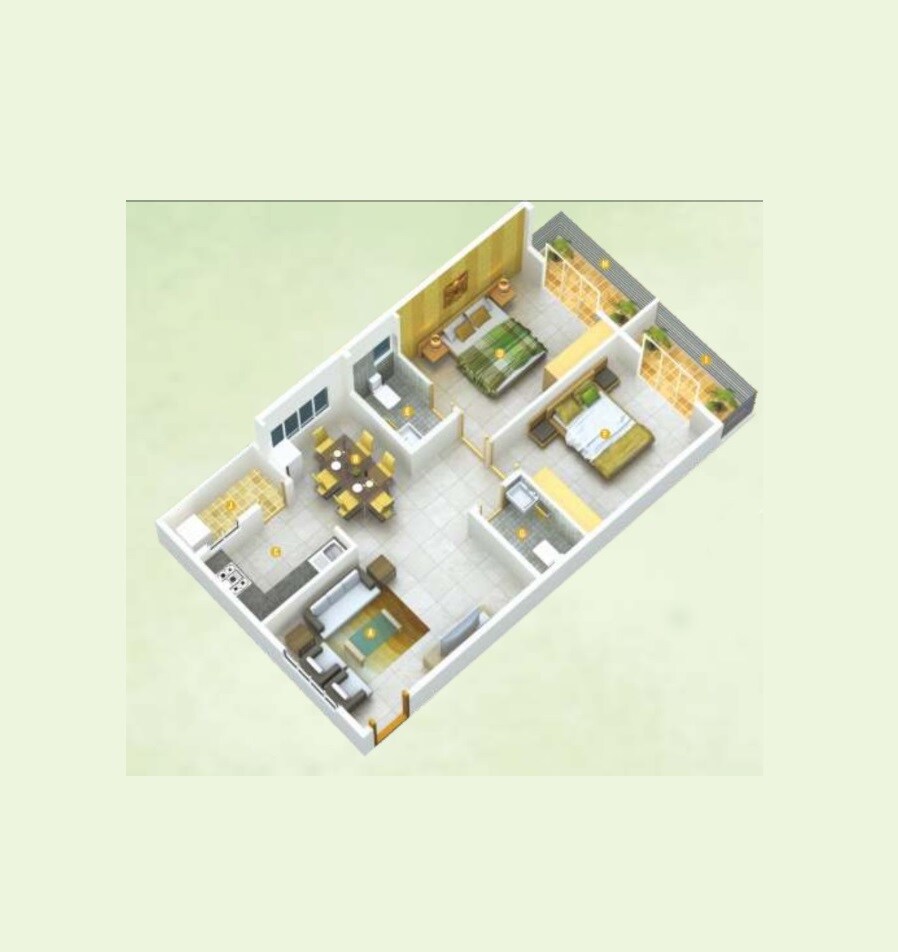 Floor plan of 2 BHK 1280 Sq. Ft. Apartment in Navajyothi Paradise Palms, Bangalore