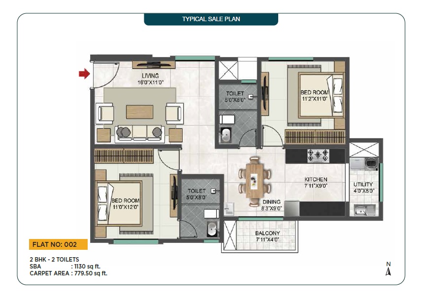 2 BHK 1130 Sq. Ft. Apartment in Navami Chamara Heights