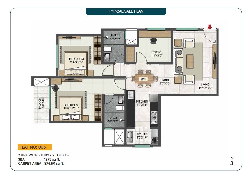 2 BHK 1275 Sq. Ft. Apartment