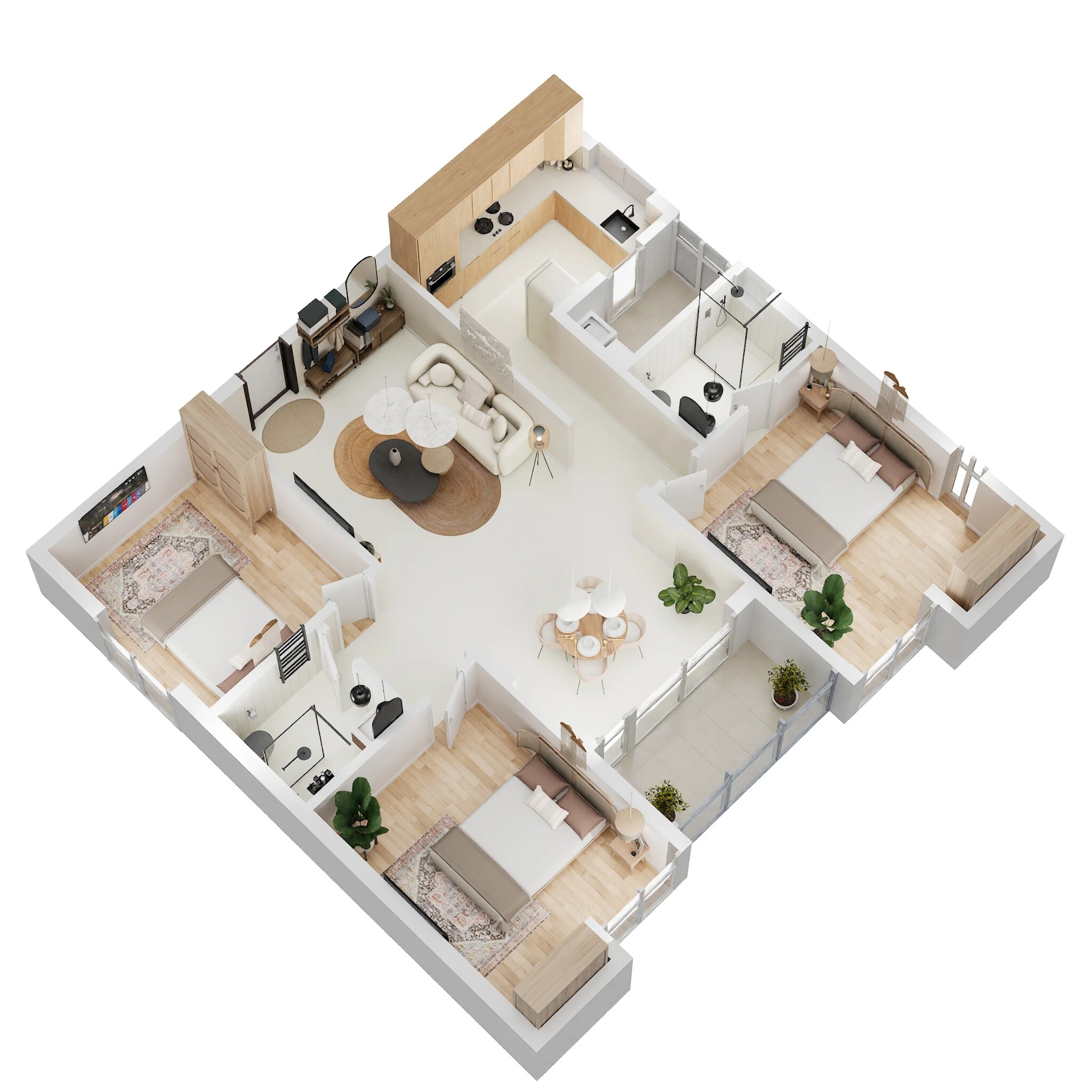 Floor plan of 3 BHK 1381 Sq. Ft. Apartment in Navanaami Courtyard Of Life, Bangalore