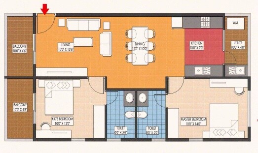 Floor plan of 2 BHK 1165 Sq. Ft. Apartment in Navanaami Lavender, Bangalore