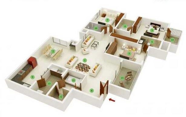 Floor plan of 3 BHK 1887 Sq. Ft. Apartment in NCC Ivory Heights, Bangalore
