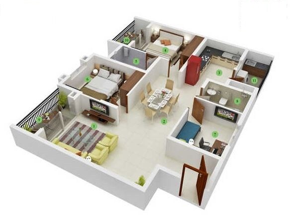Floor plan of 3 BHK 1463 Sq. Ft. Apartment in NCC Nagarjuna Meadows 2, Bangalore