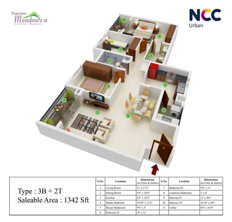 ncc nagarjuna meadows apartment 3bhk 1342sqft1
