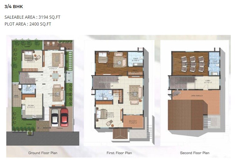 Floor plan of 3 BHK 3194 Sq. Ft. Villa in NCC Urban Green Province, Bangalore