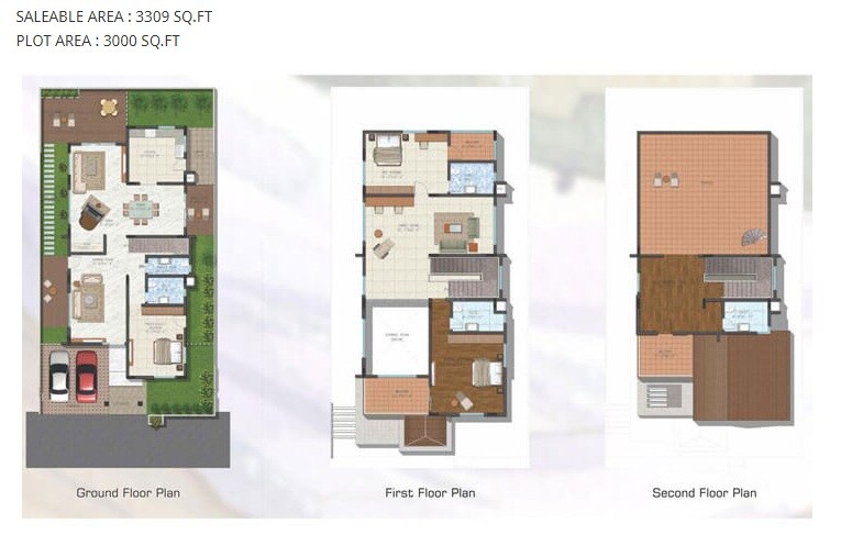 Floor plan of 3 BHK 3309 Sq. Ft. Villa in NCC Urban Green Province, Bangalore