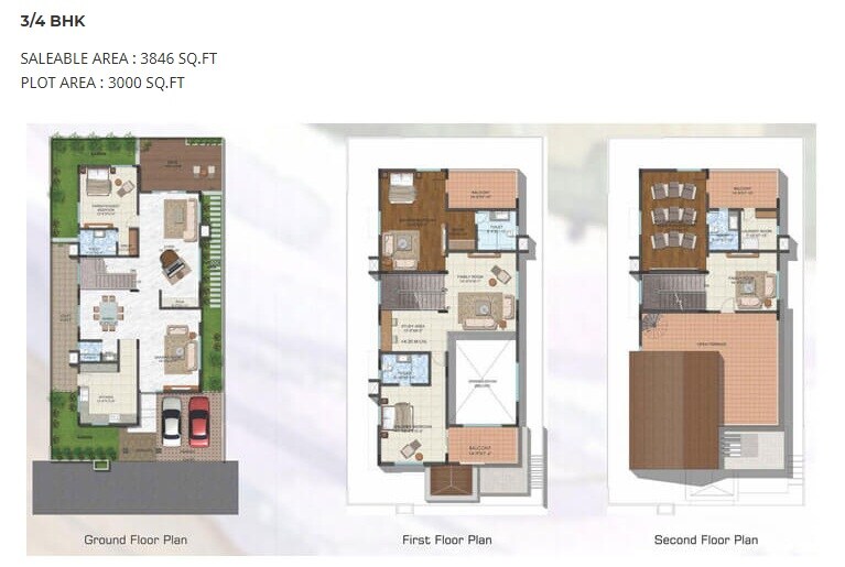 Floor plan of 3 BHK 3846 Sq. Ft. Villa in NCC Urban Green Province, Bangalore