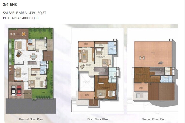 Floor plan of 3 BHK 4391 Sq. Ft. Villa in NCC Urban Green Province, Bangalore