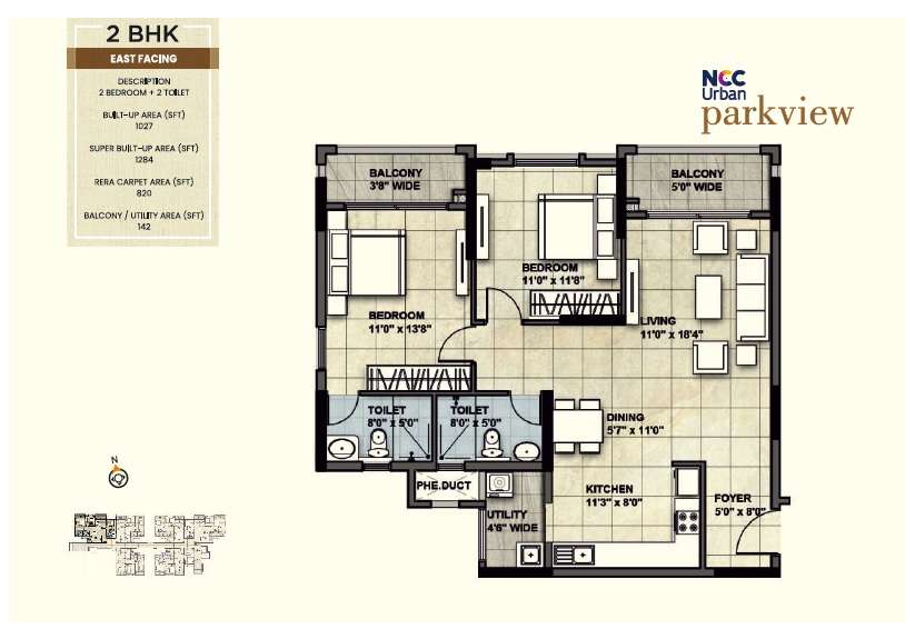 2 BHK 1284 Sq. Ft. Apartment in NCC Urban Park View
