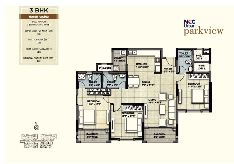Other, ncc-urban-park-view 3 Bedroom 1029 Sq.Ft. Apartment In Yelahanka New Town Bangalore 8701612