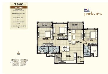  3 BHK Apartment at NCC Urban Park View, Yelahanka New Town – for Rent