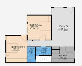 Floor plan of 2 BHK 1414 Sq. Ft. Apartment in Ncorp Residences Skywalk, Bangalore