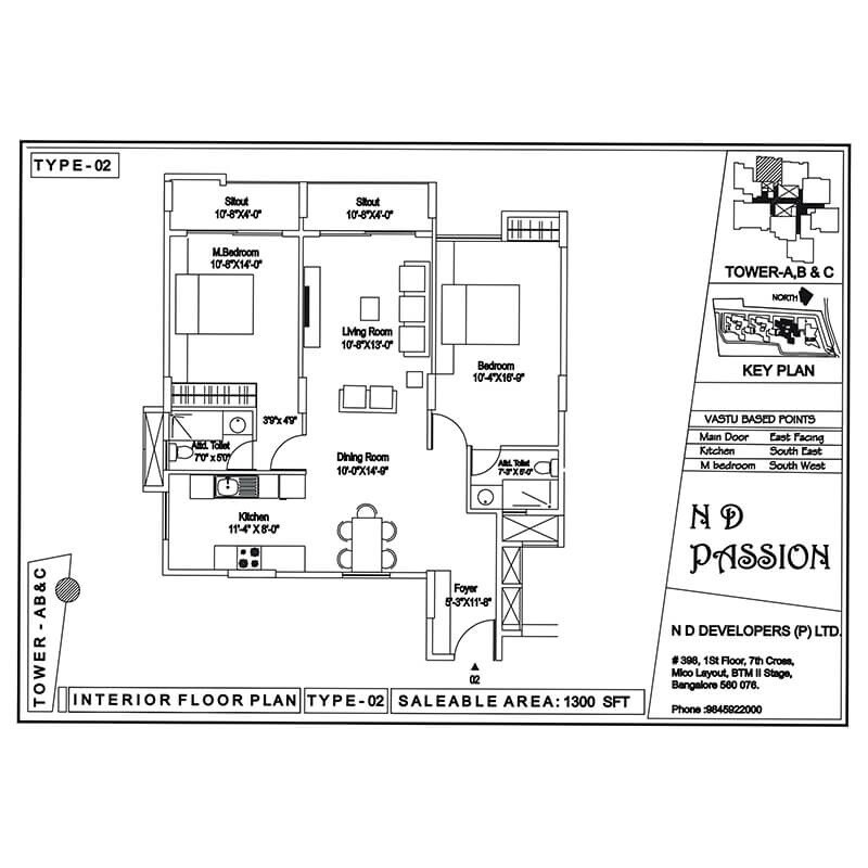 2 BHK 1300 Sq. Ft. Apartment