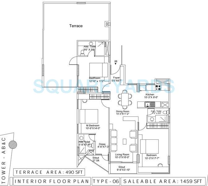 Floor plan of 3 BHK 1459 Sq. Ft. Apartment in N D Passion, Bangalore