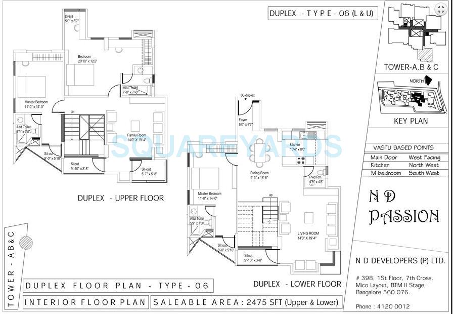 Floor plan of 3 BHK 2475 Sq. Ft. Apartment in N D Passion, Bangalore