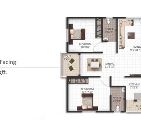 2 BHK 839 Sq. Ft. Apartment in ND Ventures Magnolia