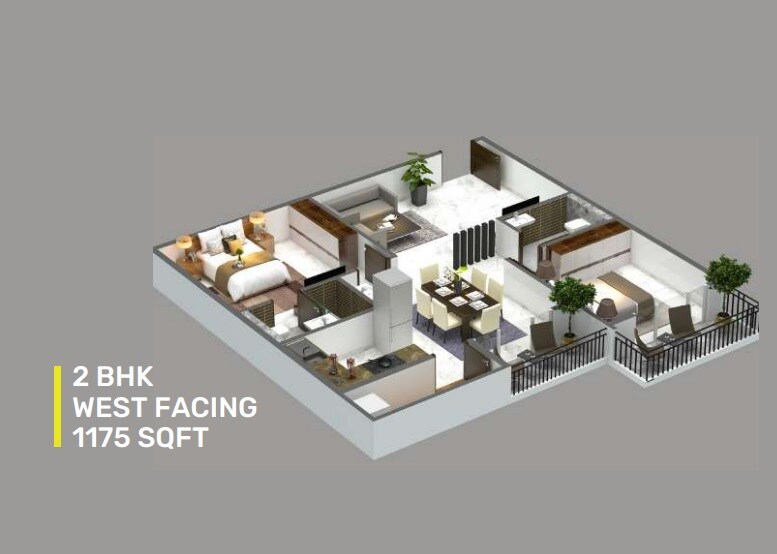 Floor plan of 2 BHK 1175 Sq. Ft. Apartment in Neravaati Mithila Splendor, Bangalore