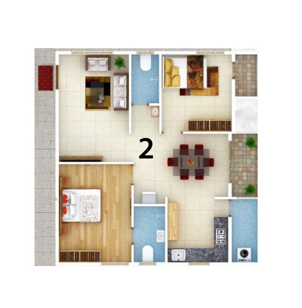 Floor plan of 2 BHK 654 Sq. Ft. Apartment in Nestcon Iris, Bangalore