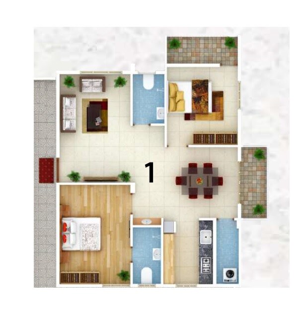 Floor plan of 2 BHK 834 Sq. Ft. Apartment in Nestcon Iris, Bangalore