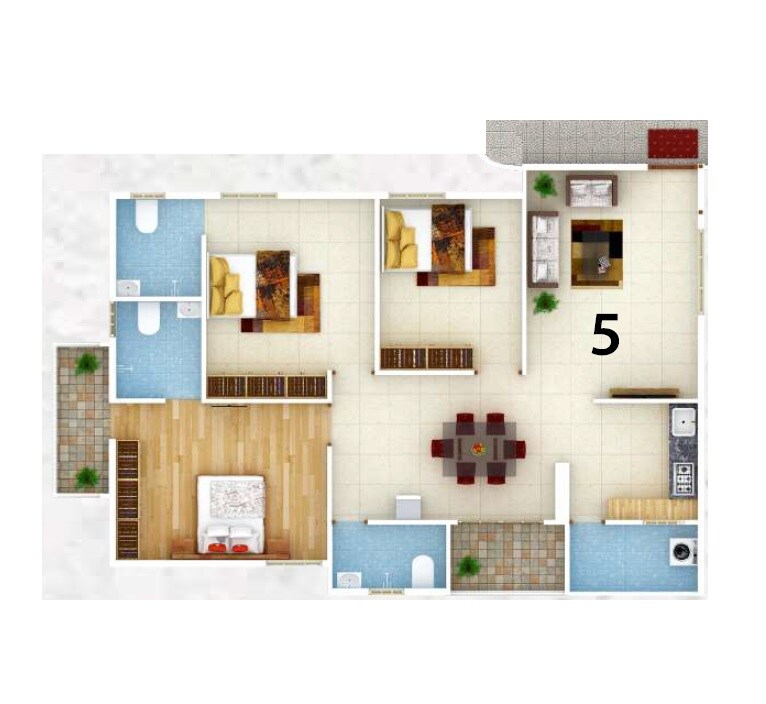 Floor plan of 3 BHK 1066 Sq. Ft. Apartment in Nestcon Iris, Bangalore