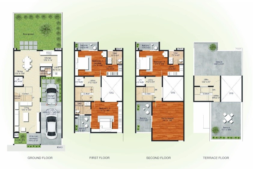 Floor plan of 4 BHK 3045 Sq. Ft. Villa in New Dawn, Bangalore