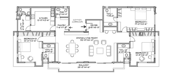 Floor plan of 3 BHK 3550 Sq. Ft. Apartment in New Dimensions Glendale, Bangalore