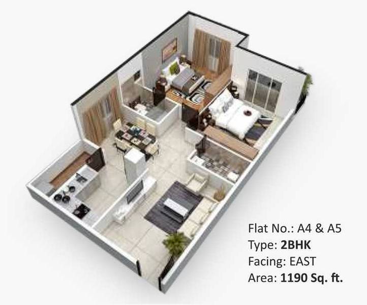 Floor plan of 2 BHK 1190 Sq. Ft. Apartment in Nexsa Acuity, Bangalore