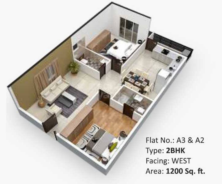 Floor plan of 2 BHK 1200 Sq. Ft. Apartment in Nexsa Acuity, Bangalore