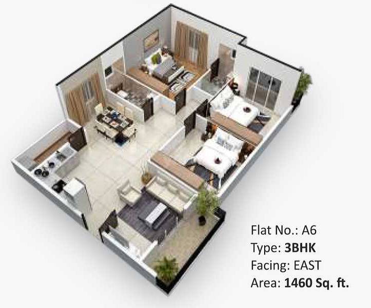 Floor plan of 3 BHK 1460 Sq. Ft. Apartment in Nexsa Acuity, Bangalore