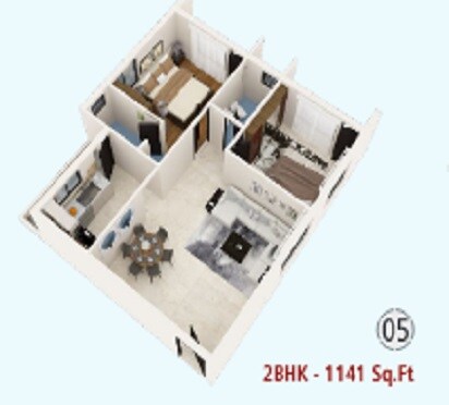 Floor plan of 2 BHK 1141 Sq. Ft. Apartment in Nexsa Royal Apartment, Bangalore